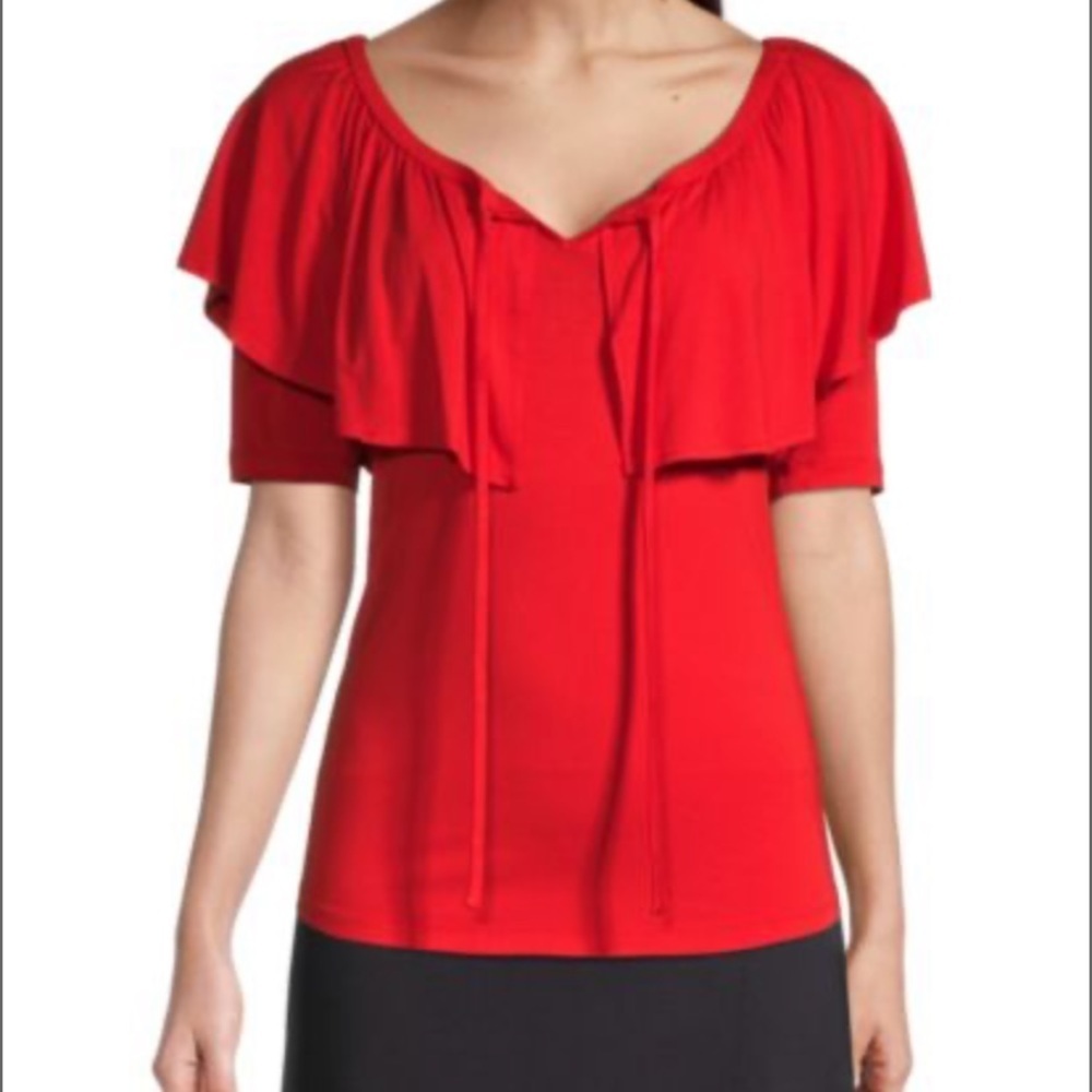 Donna Karan New York Woman's Tie Front Tier top -Fire-small